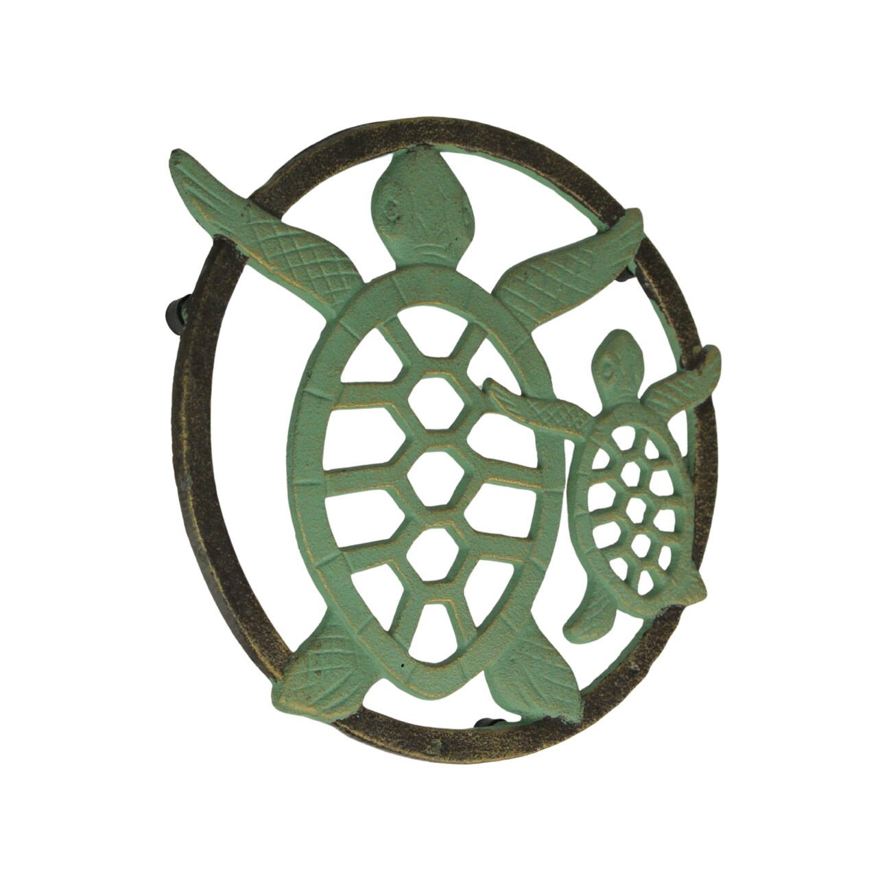 Cast Iron Sea Turtle Trivet – Verdigris Finish, Bronze Accents, 8" Coastal Décor